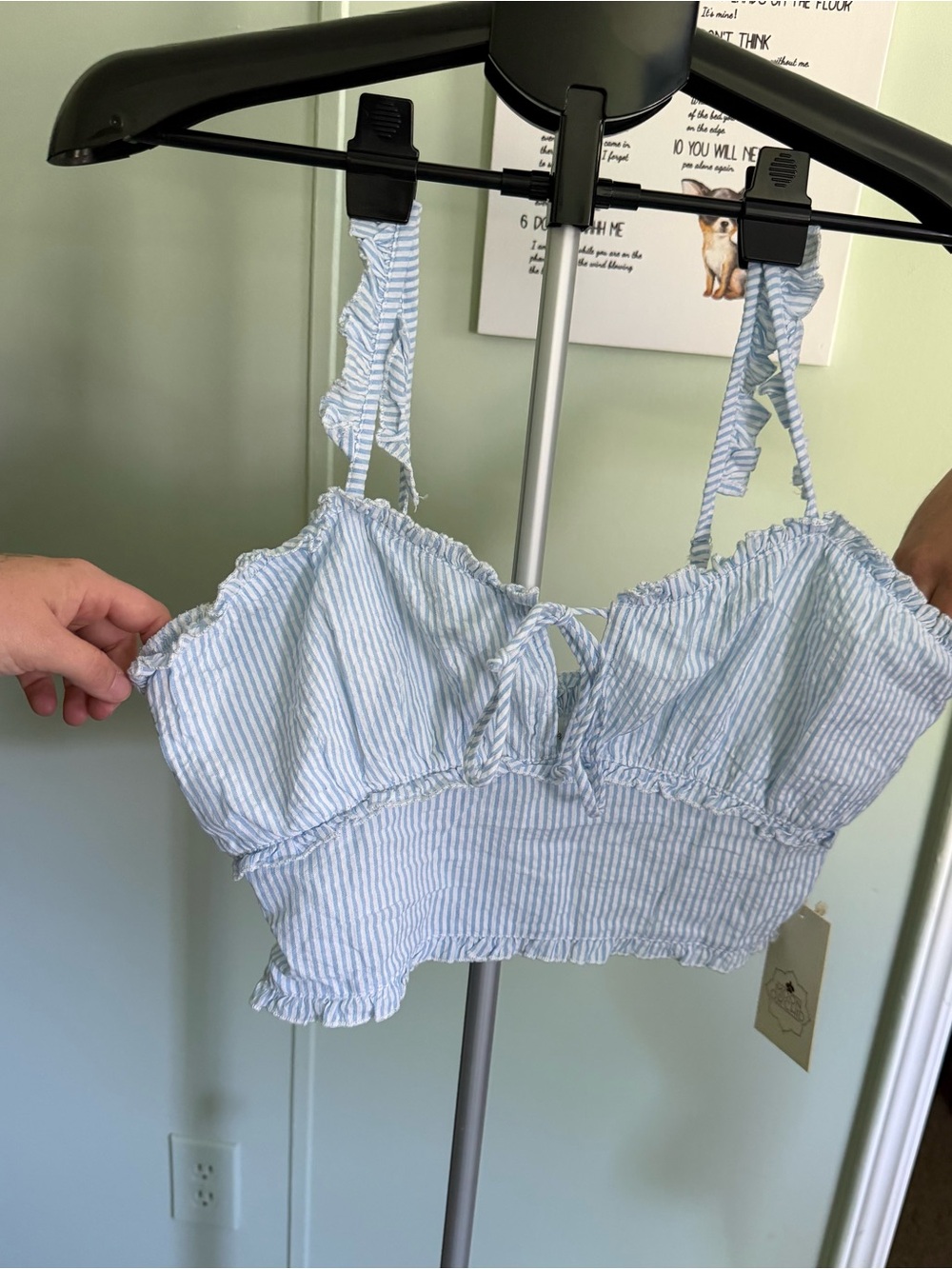 Moon Orchid Striped Light Blue Ruffle Crop Cami Top Size Small